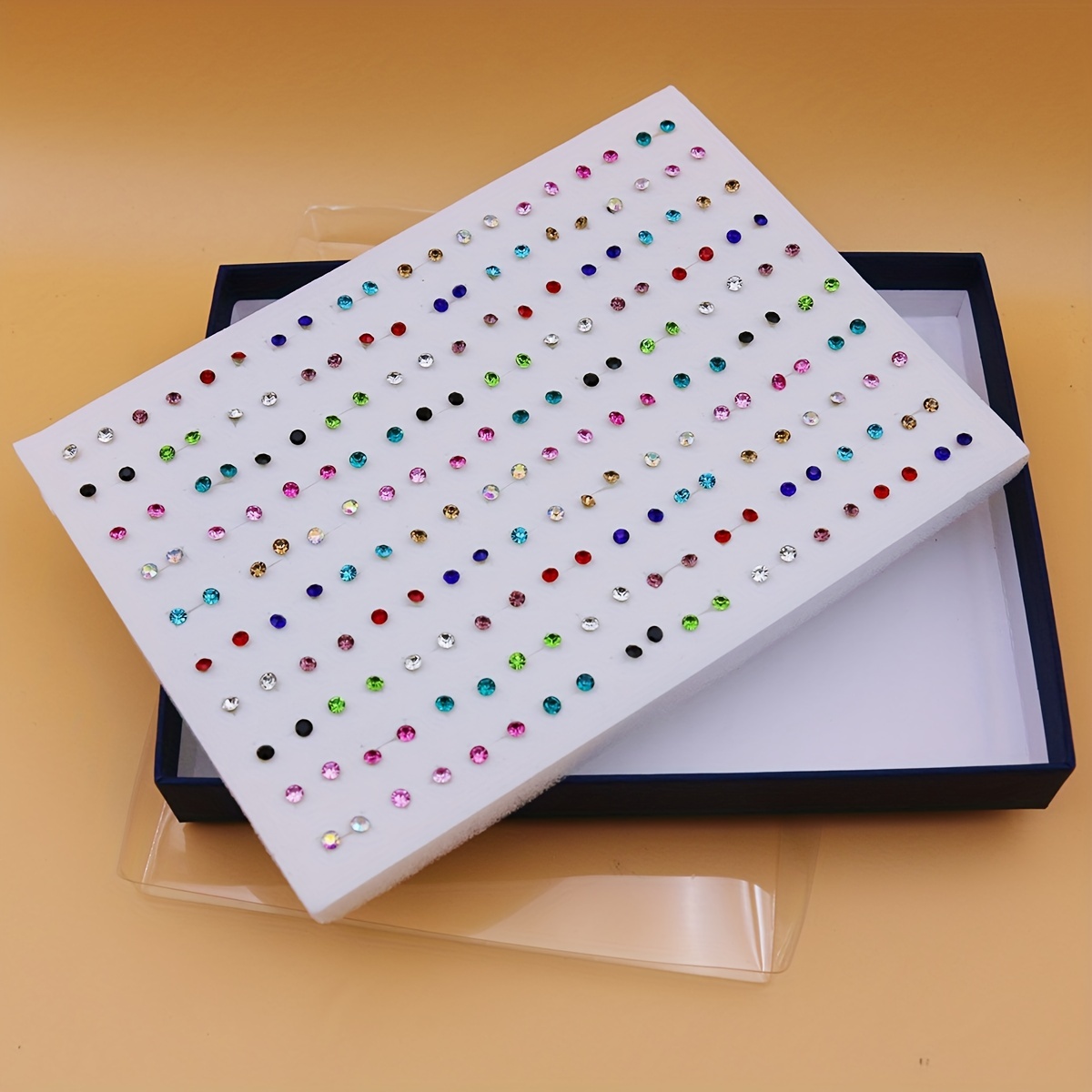 100 Pairs Colorful Rhinestones Plastic Glue Needle Earrings Set